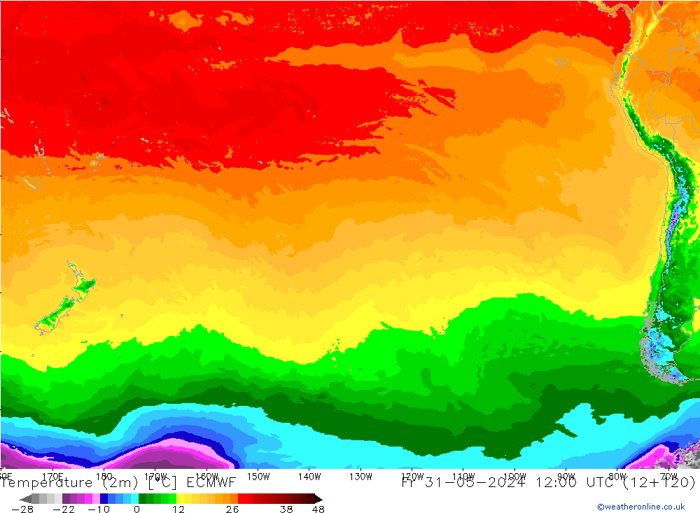 Temperature (2m) ECMWF Fr 31.05.2024 12 UTC