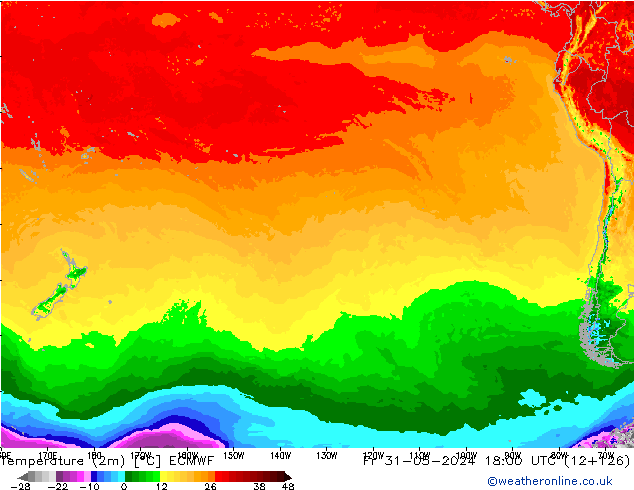 Temperatura (2m) ECMWF Sex 31.05.2024 18 UTC