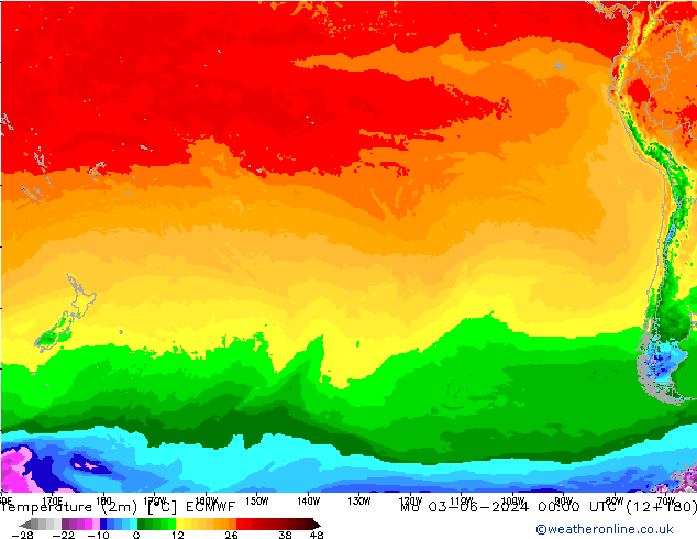 Temperatura (2m) ECMWF Seg 03.06.2024 00 UTC