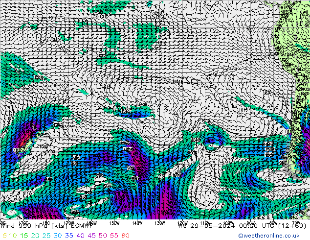 Vento 950 hPa ECMWF mer 29.05.2024 00 UTC