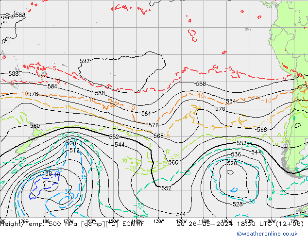 Z500/Rain (+SLP)/Z850 ECMWF Dom 26.05.2024 18 UTC