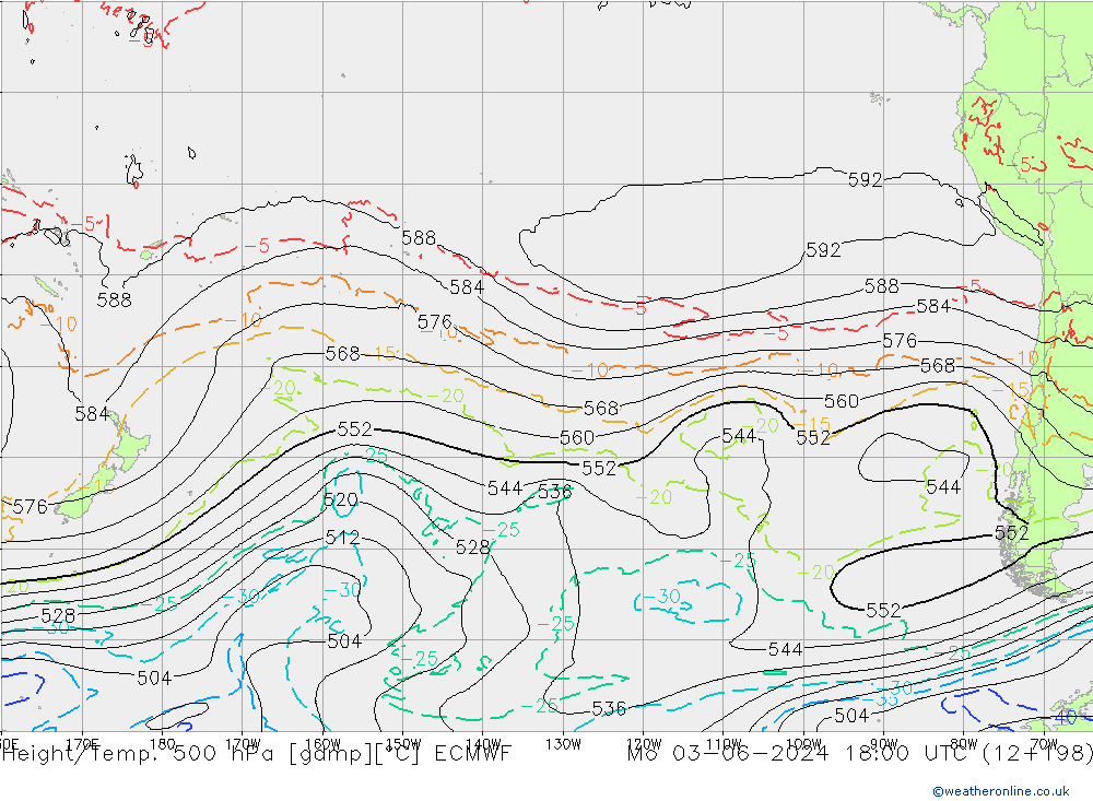 Z500/Rain (+SLP)/Z850 ECMWF pon. 03.06.2024 18 UTC