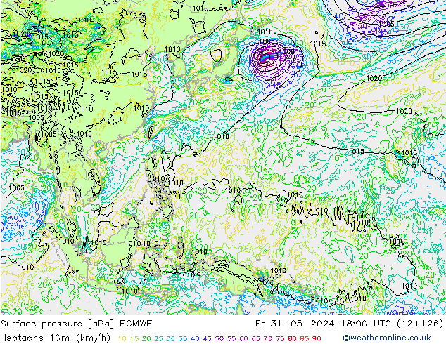 Eşrüzgar Hızları (km/sa) ECMWF Cu 31.05.2024 18 UTC