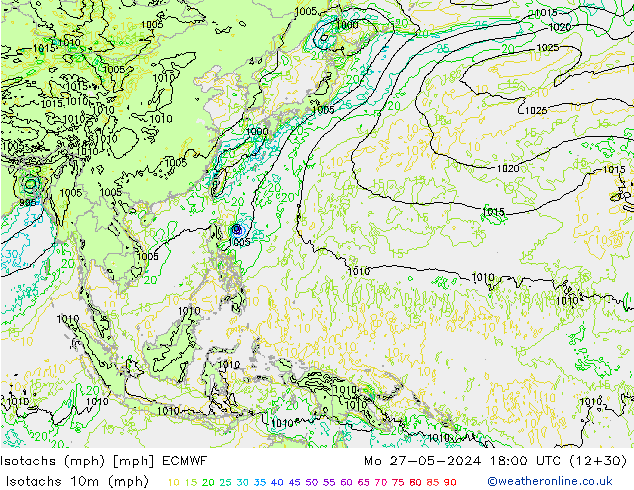 Isotachs (mph) ECMWF  27.05.2024 18 UTC