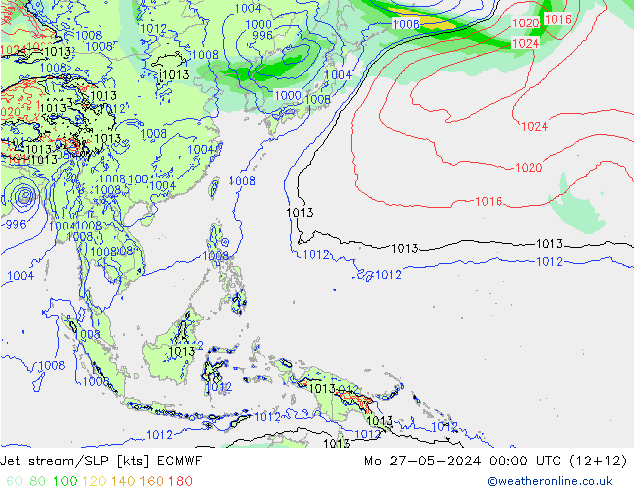 Jet stream/SLP ECMWF Mo 27.05.2024 00 UTC