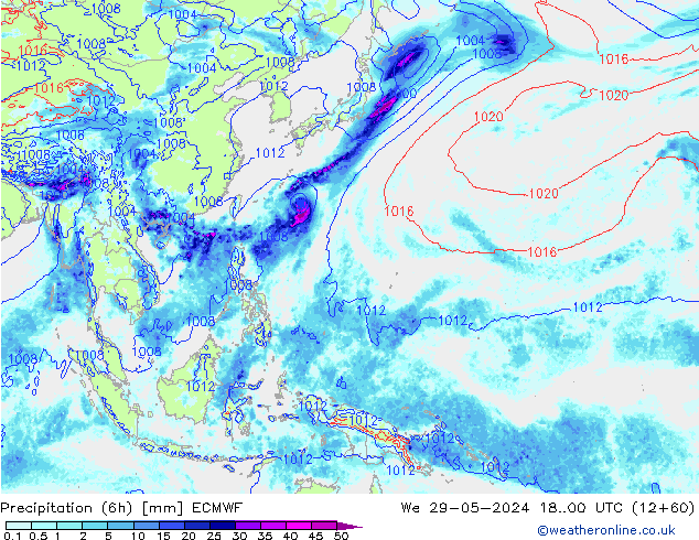 Prec 6h/Wind 10m/950 ECMWF mer 29.05.2024 00 UTC