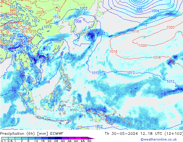 Precipitation (6h) ECMWF Th 30.05.2024 18 UTC