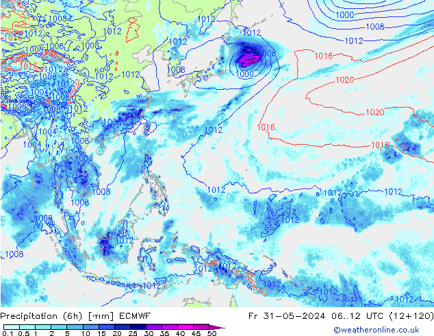 Z500/Rain (+SLP)/Z850 ECMWF Pá 31.05.2024 12 UTC