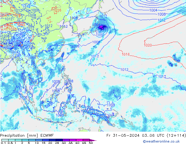 Srážky ECMWF Pá 31.05.2024 06 UTC