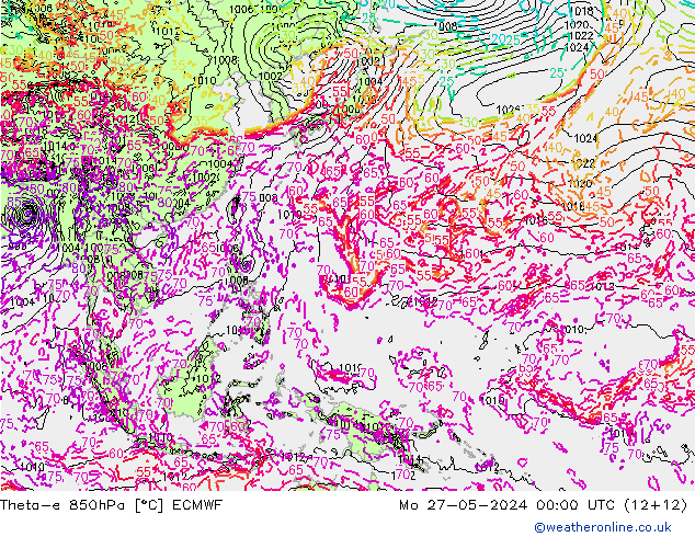 Theta-e 850hPa ECMWF Mo 27.05.2024 00 UTC