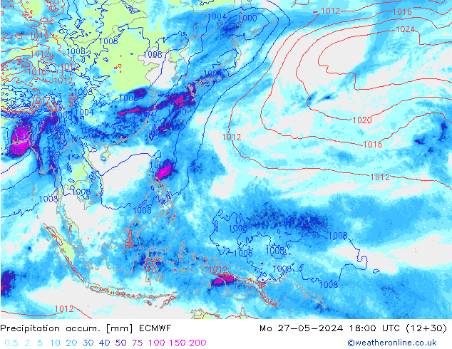 Precipitation accum. ECMWF Mo 27.05.2024 18 UTC