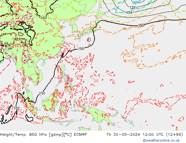 Hoogte/Temp. 850 hPa ECMWF do 30.05.2024 12 UTC