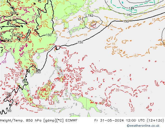 Z500/Rain (+SLP)/Z850 ECMWF Pá 31.05.2024 12 UTC