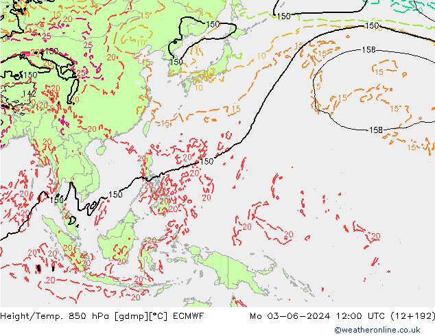 Z500/Rain (+SLP)/Z850 ECMWF lun 03.06.2024 12 UTC