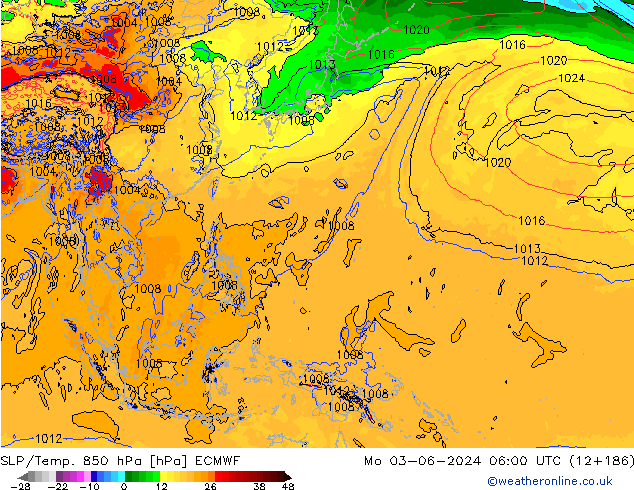 SLP/Temp. 850 hPa ECMWF lun 03.06.2024 06 UTC