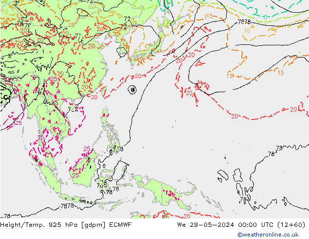 Yükseklik/Sıc. 925 hPa ECMWF Çar 29.05.2024 00 UTC