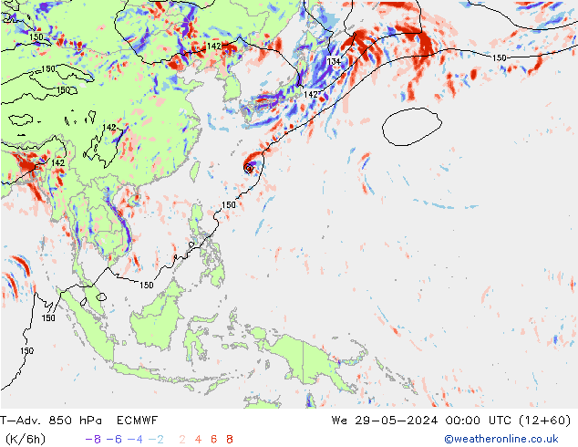 T-Adv. 850 hPa ECMWF mer 29.05.2024 00 UTC