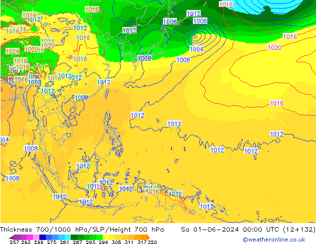 Thck 700-1000 hPa ECMWF Sa 01.06.2024 00 UTC