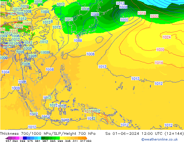 Thck 700-1000 hPa ECMWF Sáb 01.06.2024 12 UTC