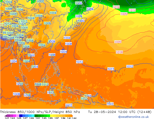 Thck 850-1000 hPa ECMWF mar 28.05.2024 12 UTC