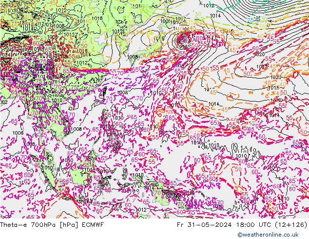 Theta-e 700hPa ECMWF pt. 31.05.2024 18 UTC