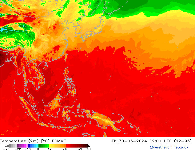 température (2m) ECMWF jeu 30.05.2024 12 UTC