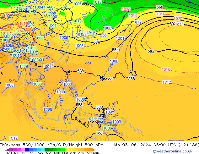 Espesor 500-1000 hPa ECMWF lun 03.06.2024 06 UTC