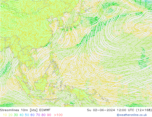 Streamlines 10m ECMWF Su 02.06.2024 12 UTC