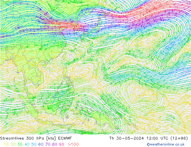 Stroomlijn 300 hPa ECMWF do 30.05.2024 12 UTC