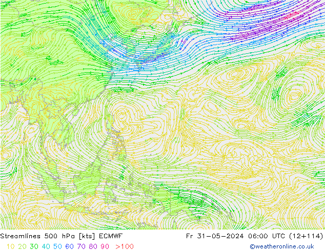 Rüzgar 500 hPa ECMWF Cu 31.05.2024 06 UTC