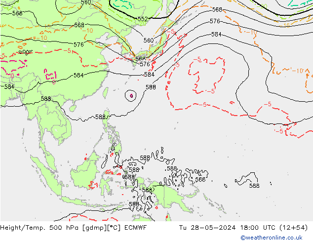 Z500/Rain (+SLP)/Z850 ECMWF Út 28.05.2024 18 UTC