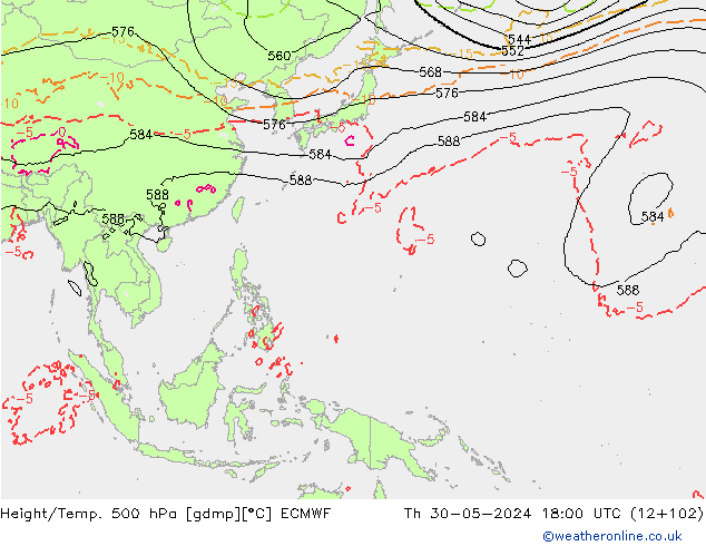 Z500/Rain (+SLP)/Z850 ECMWF Th 30.05.2024 18 UTC