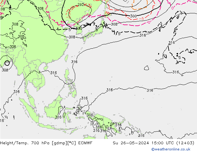 Height/Temp. 700 hPa ECMWF  26.05.2024 15 UTC