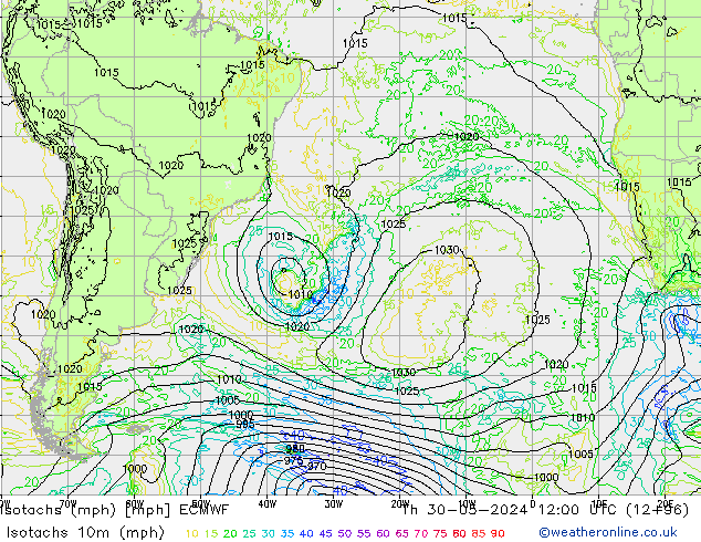 Eşrüzgar Hızları mph ECMWF Per 30.05.2024 12 UTC