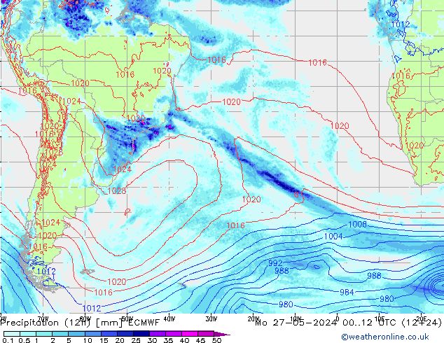 Precipitazione (12h) ECMWF lun 27.05.2024 12 UTC