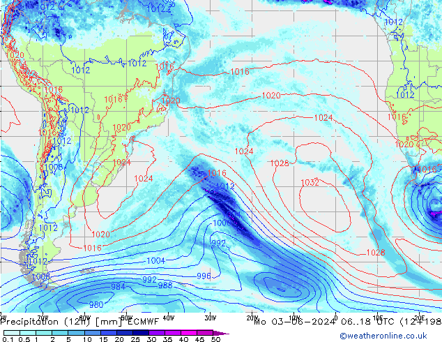 Precipitation (12h) ECMWF Mo 03.06.2024 18 UTC