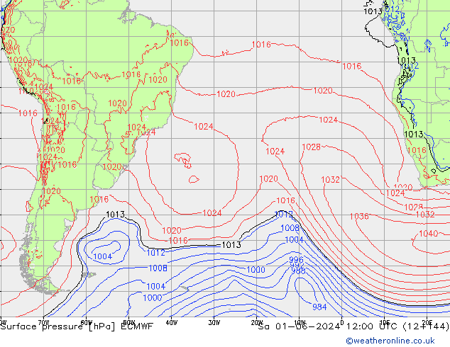 pressão do solo ECMWF Sáb 01.06.2024 12 UTC