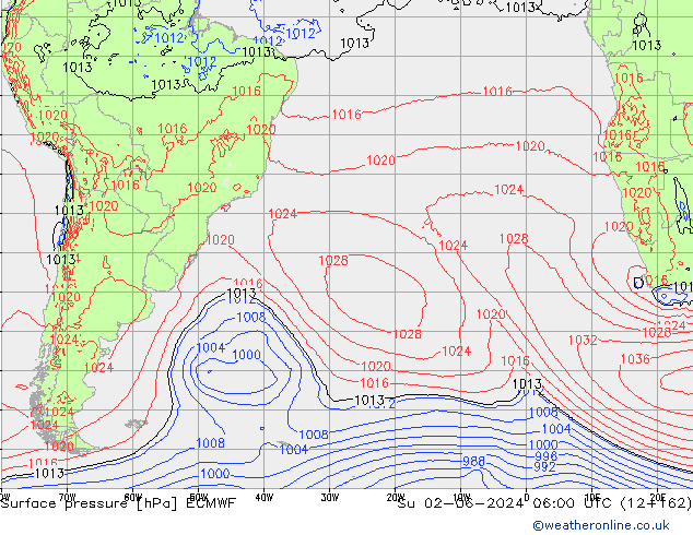 Atmosférický tlak ECMWF Ne 02.06.2024 06 UTC