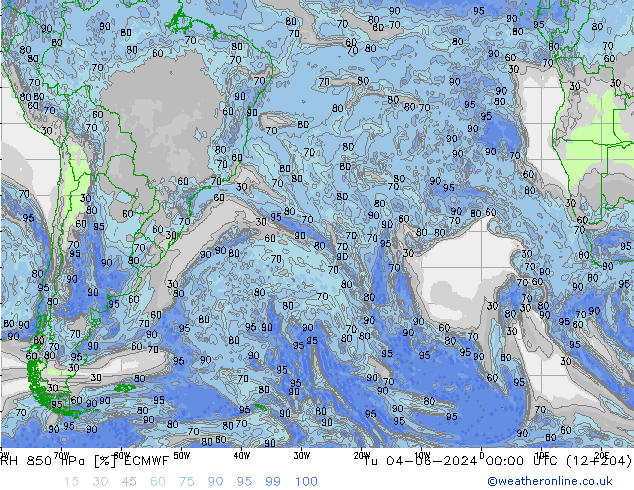 RH 850 hPa ECMWF Tu 04.06.2024 00 UTC