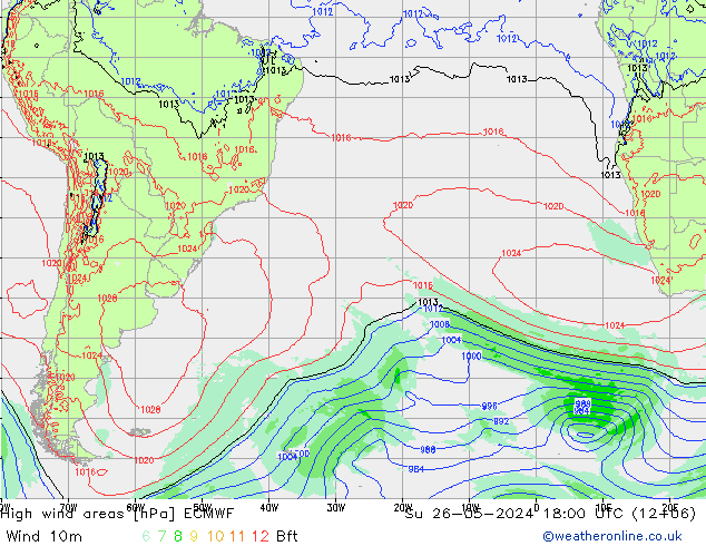 Windvelden ECMWF zo 26.05.2024 18 UTC