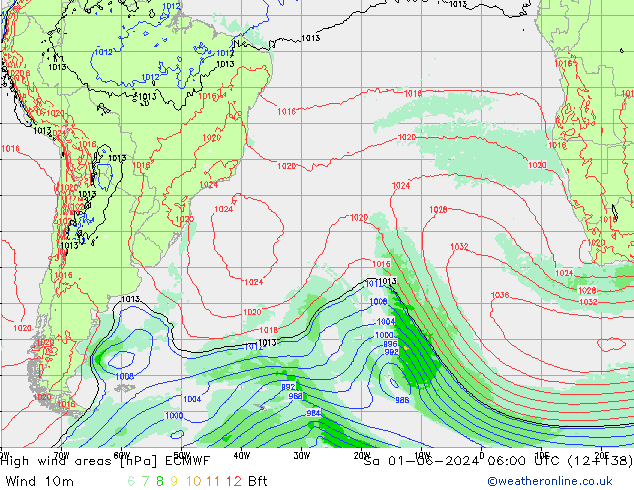 yüksek rüzgarlı alanlar ECMWF Cts 01.06.2024 06 UTC