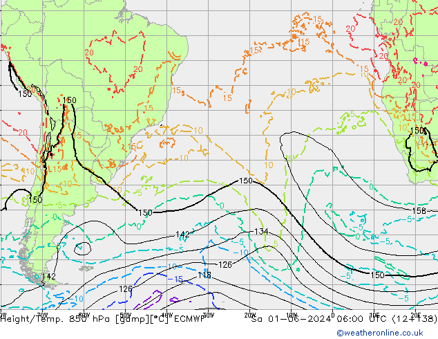 Height/Temp. 850 гПа ECMWF сб 01.06.2024 06 UTC