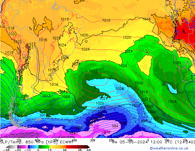 SLP/Temp. 850 hPa ECMWF wo 05.06.2024 12 UTC