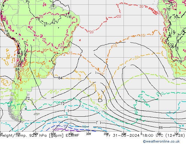 Height/Temp. 925 hPa ECMWF Sex 31.05.2024 18 UTC