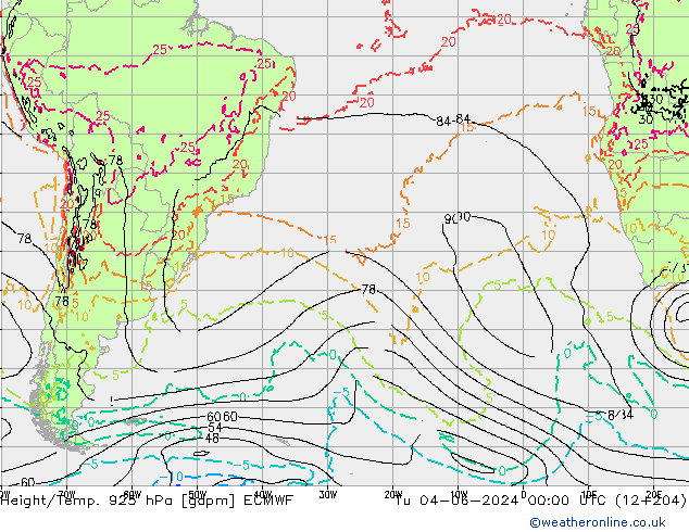 Height/Temp. 925 hPa ECMWF wto. 04.06.2024 00 UTC