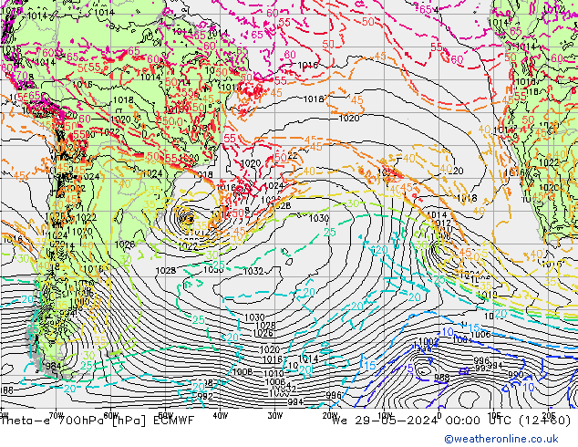 Theta-e 700hPa ECMWF  29.05.2024 00 UTC