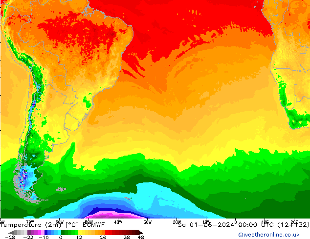 Temperatura (2m) ECMWF sáb 01.06.2024 00 UTC