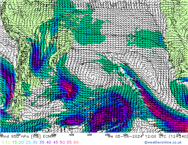 wiatr 950 hPa ECMWF śro. 05.06.2024 12 UTC