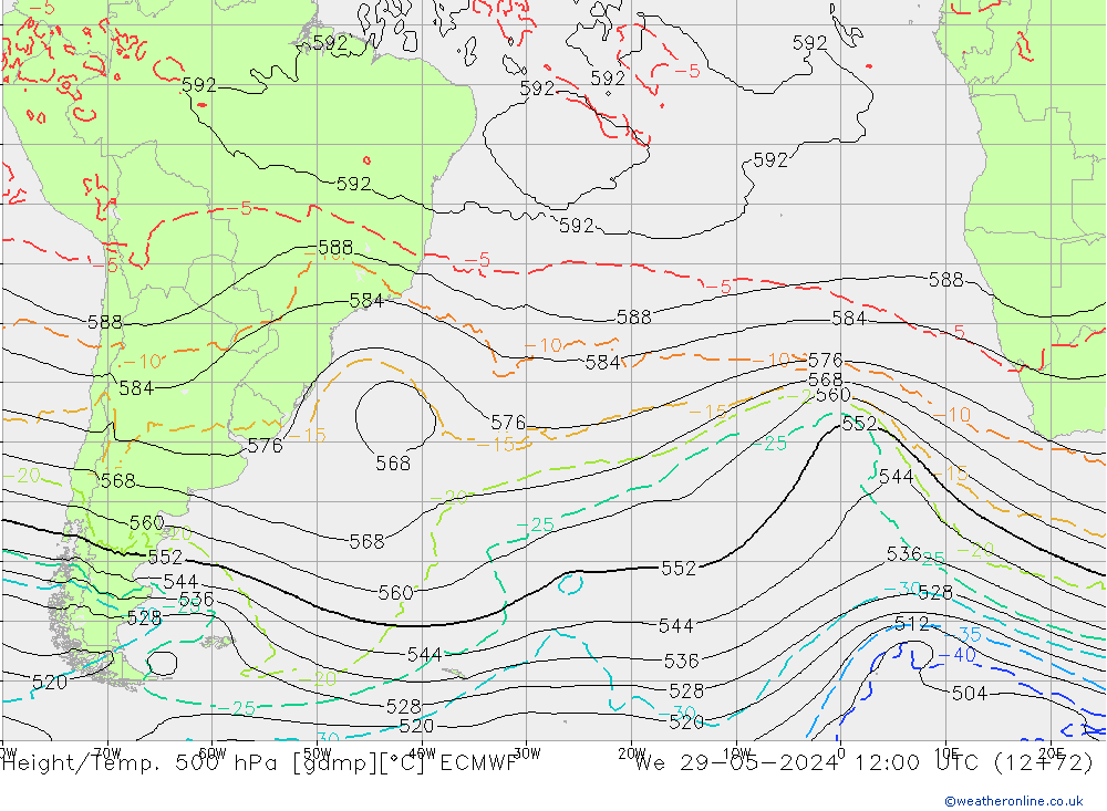 Z500/Rain (+SLP)/Z850 ECMWF  29.05.2024 12 UTC