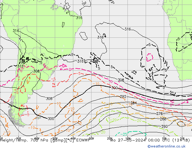 Geop./Temp. 700 hPa ECMWF lun 27.05.2024 06 UTC